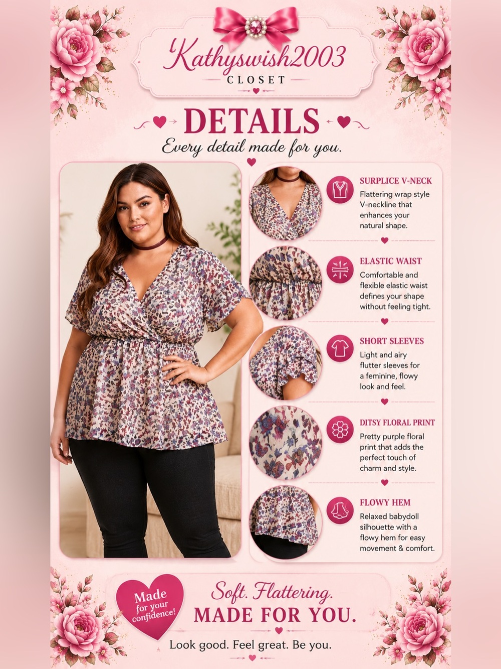 Torrid Womens 4X Purple Ditsy Floral Short Sleeves Chiffon Babydoll Blouse - Picture 3 of 16